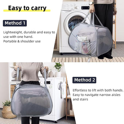 Collapsible Laundry Basket, 90L Mesh Pop-up Hamper - Image 5