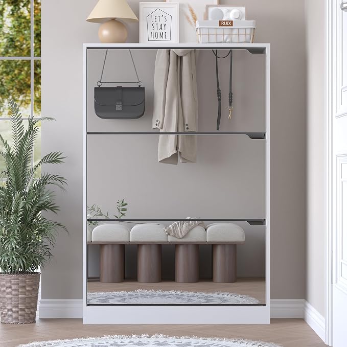 BORNOON Shoe Cabinet with 3-Flip Mirror Drawers, Freestanding Shoe Rack - Image 7