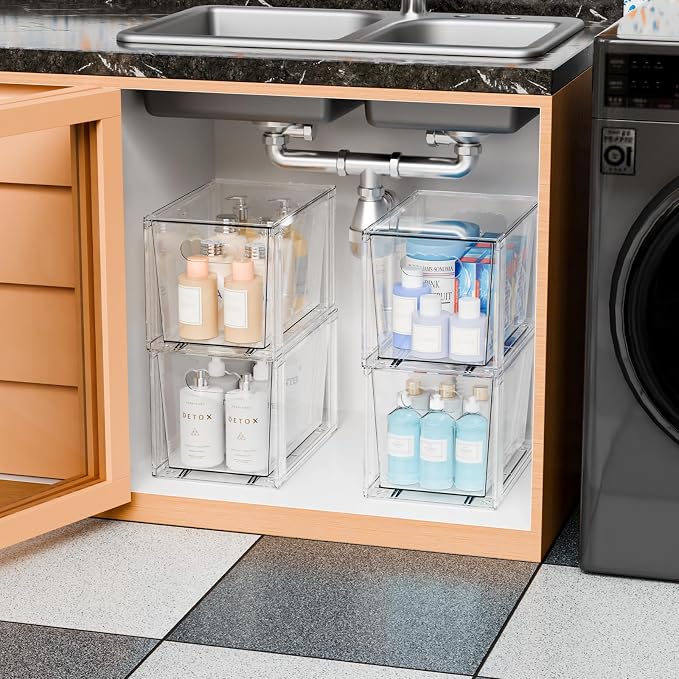 Yieach 4 Pack Large Stackable Storage Drawers, 11″Deep Under Cabinet Organizer - Image 2