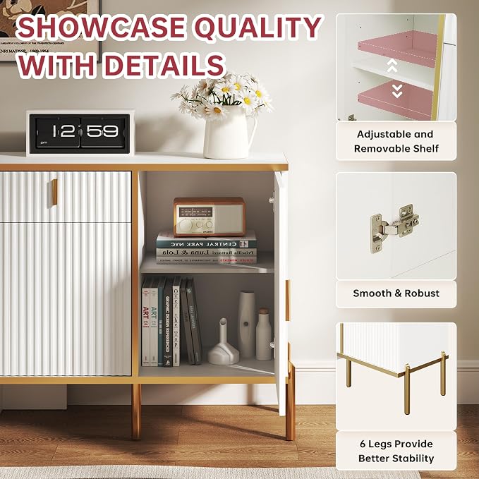 60" Modern Kitchen Buffet Cabinet, Buffets & Sideboard - Image 4