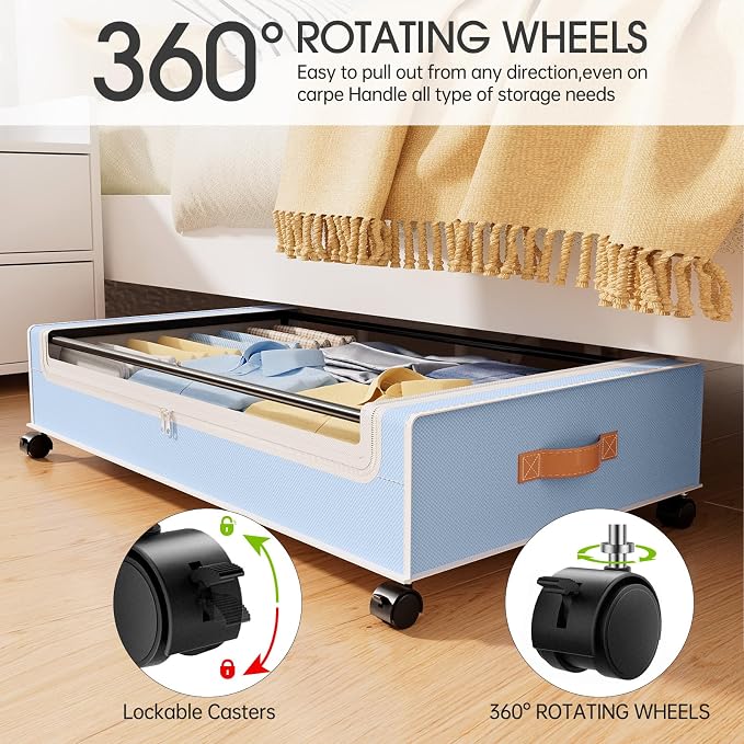 Yecaye Under Bed Storage with Wheels, 2 Pack Under Bed Storage Containers - Image 4