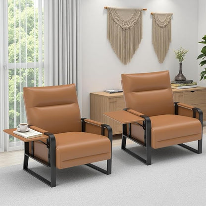 Upholstered Accent Chairs Set of 2, Modern Faux Leather Sofa Chairs by Tbillionnext
