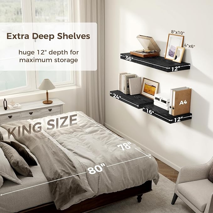 12 Inch Deep Black Floating Shelves, 16 x 12 Floating Shelf - Image 6