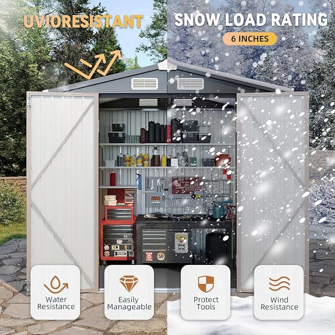 Aoxun 6' x 8' Storage Shed Outdoor Steel Garden Utility Cabinet - Image 5