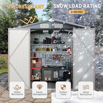 Aoxun 6' x 8' Storage Shed Outdoor Steel Garden Utility Cabinet - Image 5