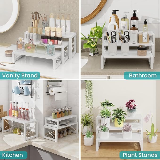 ELITEROO White 3-Tier Cupcake Stand & Wooden Display Riser, Dessert Stand - Image 3