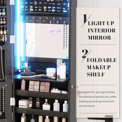 Vlsrka 47.2" LED Jewelry Armoire Organizer, Wall/Door Mounted - Image 5