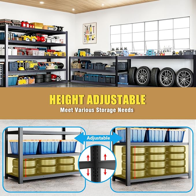 84" H Heavy Duty Wire Garage Shelving, 5-Tier Adjustable Industrial Metal - Image 5
