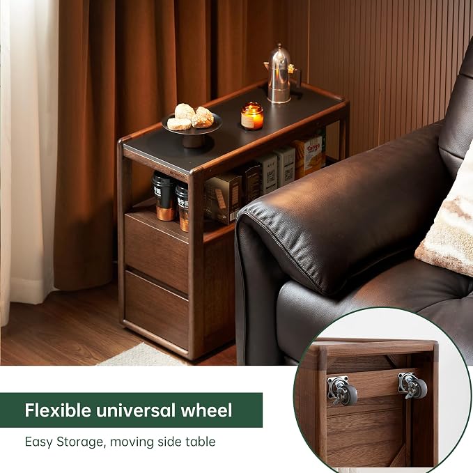 Solid Wood End Table with Storage Drawers, Narrow Side Table - Image 4