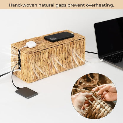 StorageWorks Large Cable Management Box, 2 Slots Wicker Cable Organizer to Hide - Image 5