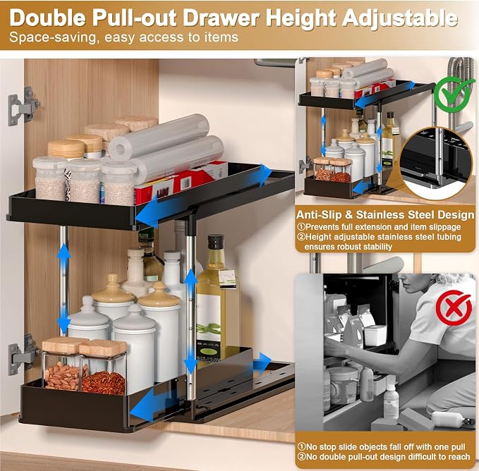 NIUXX Expandable Under Sink Organizer: 2 Tier Height Adjustable Under Cabinet - Image 5