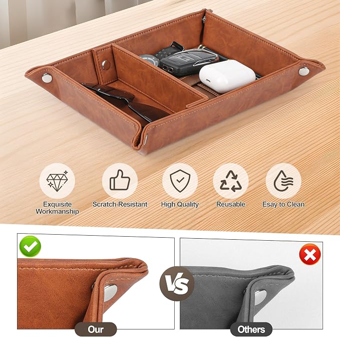 Deluxe Leather Tray Desktop Storage Organizer Watch Remote Control Jewelry Cell - Image 2