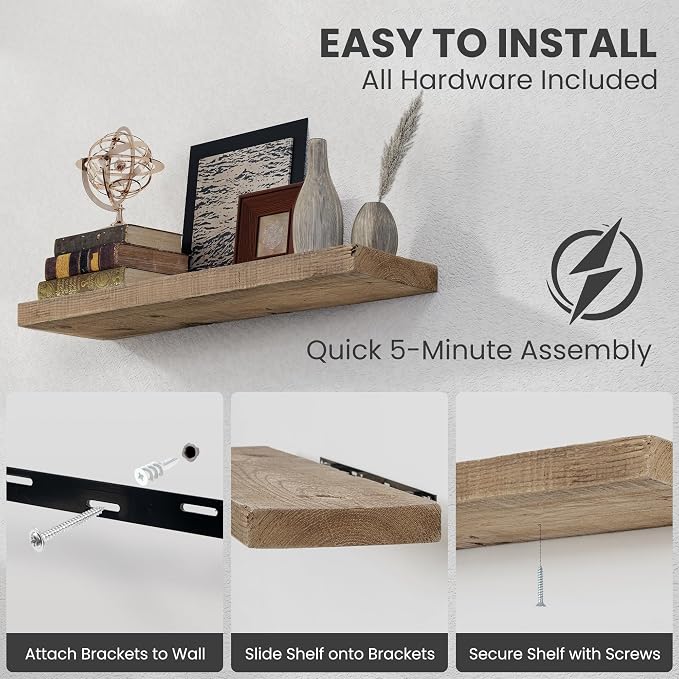 Floating Shelves, 8 Inch Deep Rustic Solid Reclaimed Wood Wall Shelves - Image 5