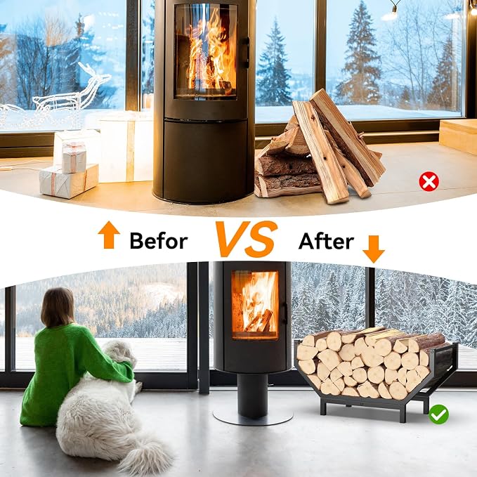 Indoor Outdoor Firewood Rack, Rustproof Metal Fireplace Wood Rack, Curved - Image 4