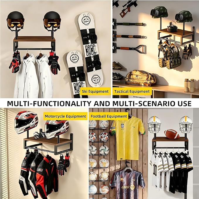 Motorcycle Helmet Holder Wall Mount, Motorcycle Gear Rack - Image 3