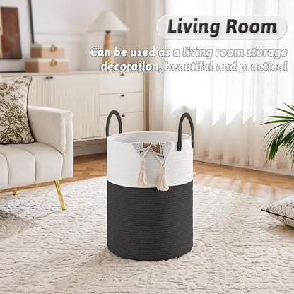Laundry Basket, Woven Cotton Rope Laundry Hamper, 40L - Image 5