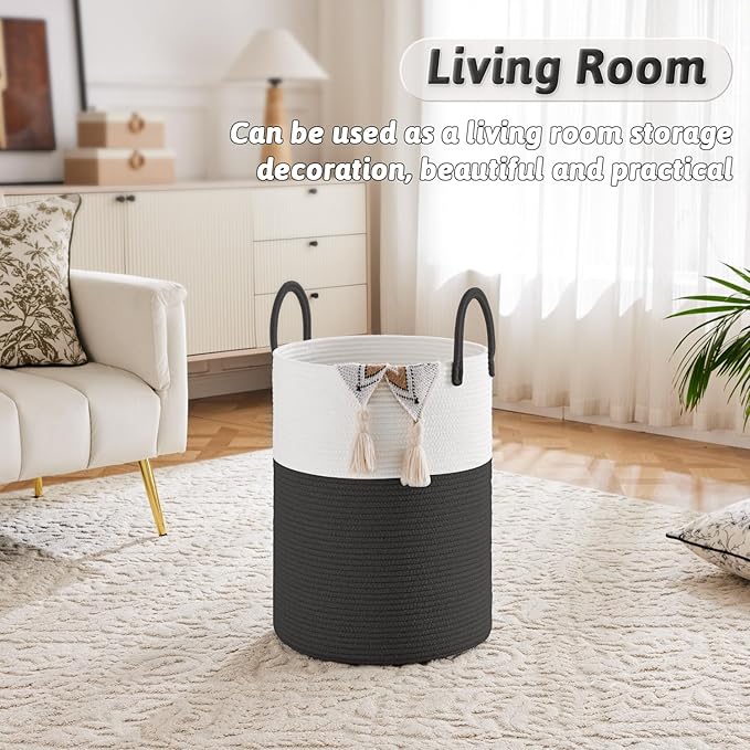 Laundry Basket, Woven Cotton Rope Laundry Hamper, 60L - Image 5