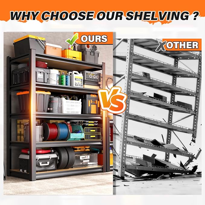 2Pack Storage Shelves, 2500lbs Garage Shelving, Adjustable Heavy Duty Shelving - Image 3