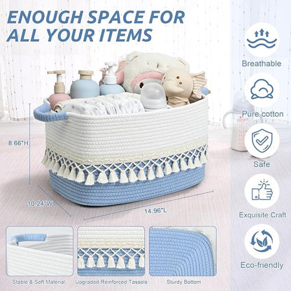 2 Pack Storage Basket, Heavy Tassel Woven Baskets - Image 3