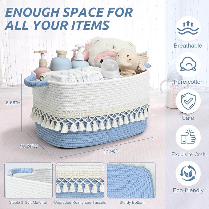 3 Pack Storage Basket for Shelves, Boho Cotton Rope Storage Bins - Image 4