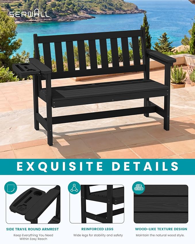 SERWALL HDPE Outdoor Bench, Weatherproof Porch Bench, 2 Pack, Suitable - Image 4