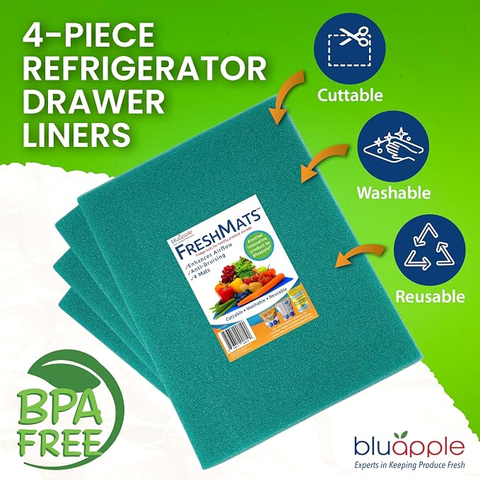 Bluapple FreshMats, Refrigerator Bin Liner, Fridge Drawer Mats, Crisper Life - Image 3