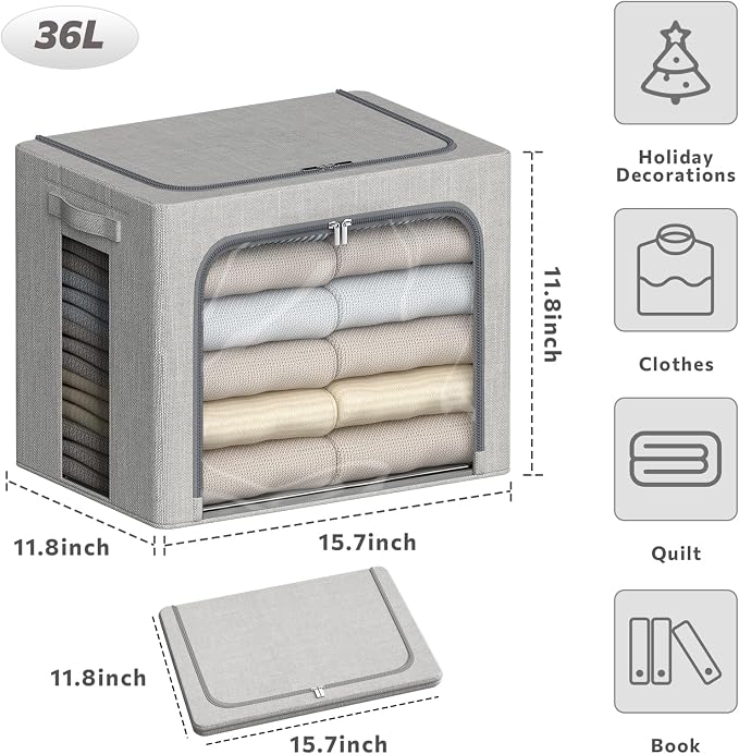 4 Pack Clothes Storage Bins - 36L Stackable Storage Box with Lid，Foldable - Image 4