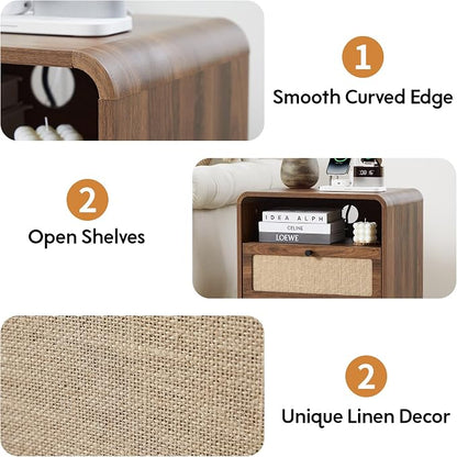 Modern Night Stand with Charging Station and 2 Drawers, Wooden Side Table - Image 7