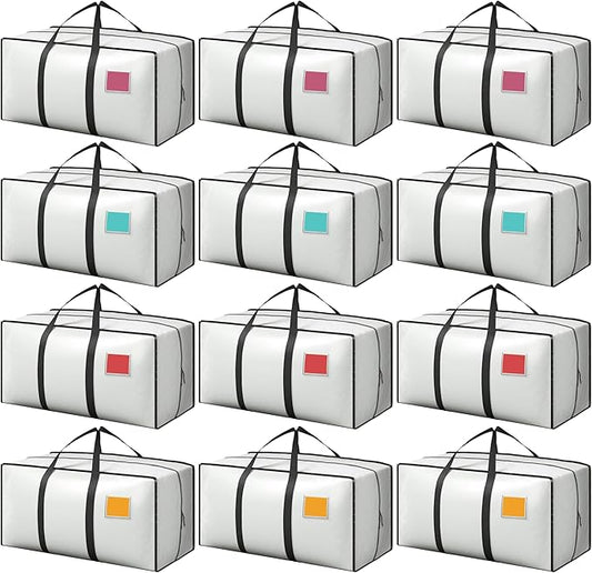 12 Pack Moving Bags with Full-Open Side Zipper, Extra Large 93L Heavy Duty by RMOHRO