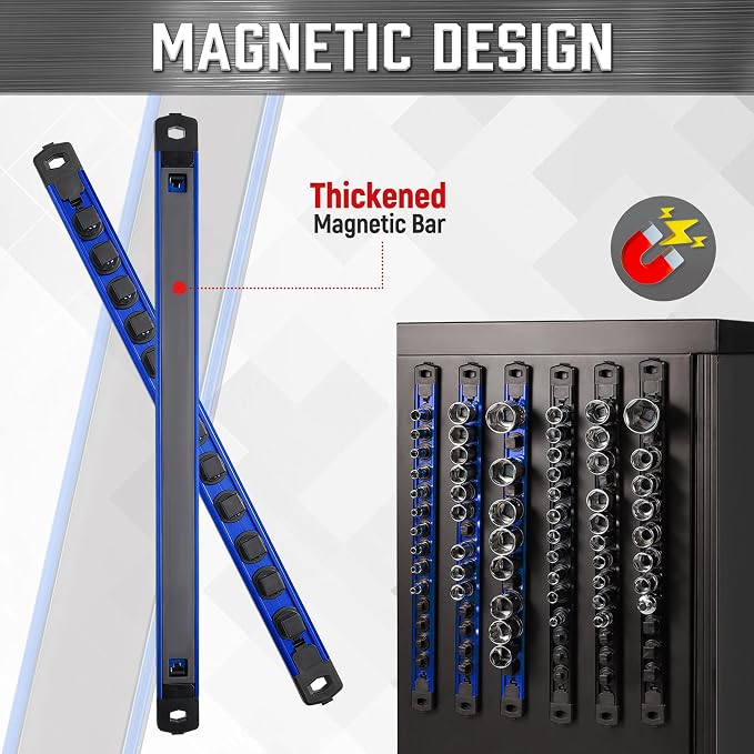 ALOANES 3-Piece Magnetic Socket Organizer, Heavy Duty Aluminum Socket Rails - Image 4