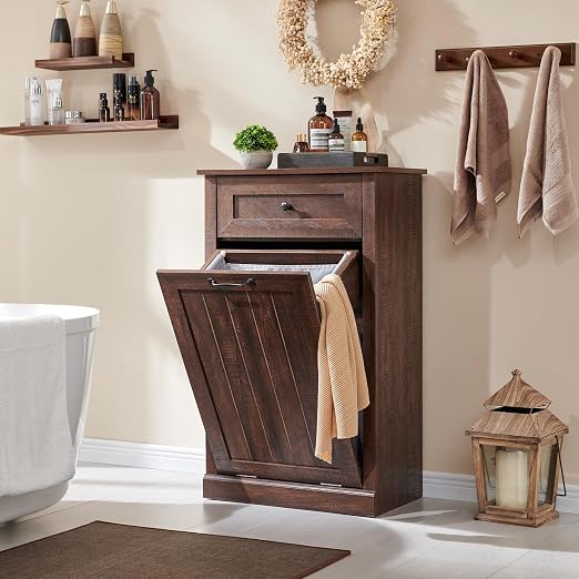 Tilt Out Trash Can Cabinet, 10 Gallon Farmhouse Laundry Hamper Cabinet - Image 6