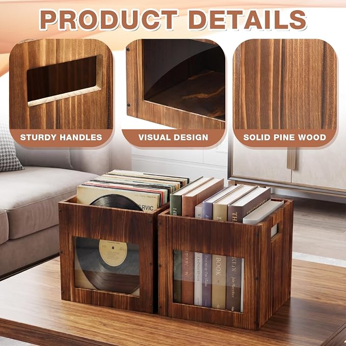2 Pack 11 Inch Stackable Wood Storage Crate Boxes - Image 3