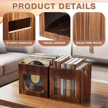 2 Pack 11 Inch Stackable Wood Storage Crate Boxes - Image 3