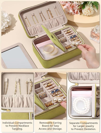 Velvet Travel Jewelry Box with Large Mirror, Double-Layer Jewelry Organizer Case - Image 3