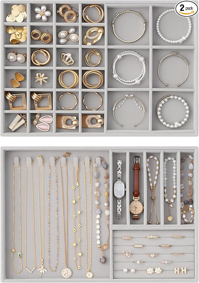 Lolalet Jewelry Drawer Organizer Inserts, Stackable Velvet Tray Jewelry Storage by Lolalet