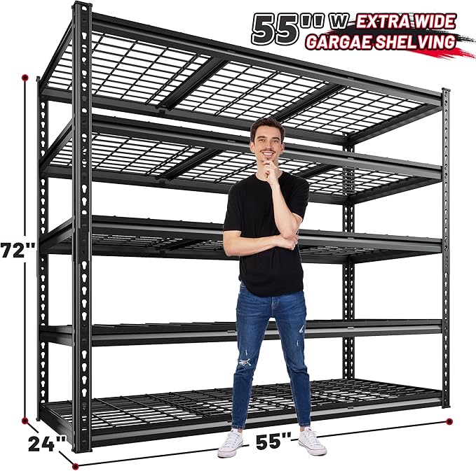 REIBII 55" W Garage Shelving, Storage Shelves Load 3000LBS, 5 Tier Adjustable - Image 3