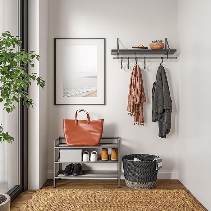 3-Tier Stackable 1" Slat Steel Frame Shoe Rack, 27.25"W x 12.75"D, Ash Gray | - Image 4
