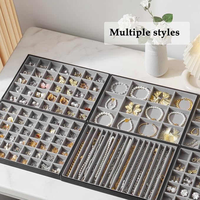 Large Jewelry Organizer Tray 2 Pack, Stackable Jewelry Storage Holder - Image 7