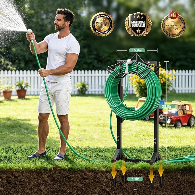 Garden Hose Holder Holds 160Ft Hoses, Heavy-Duty Freestanding Water Hose Stand - Image 6