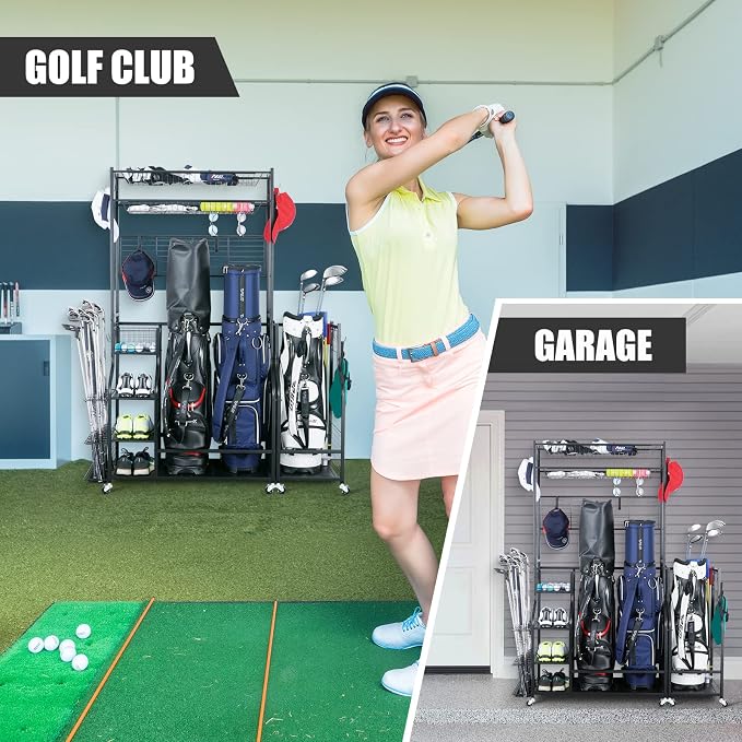 Mythinglogic Golf Bag Storage Garage Organizer, 2 Golf Bags Storage Stand and - Image 6