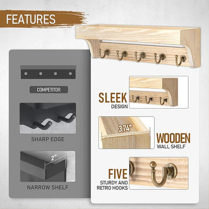 Rebee Vision Farmhouse Pine Wood Key Holder Wall Mount - Image 6