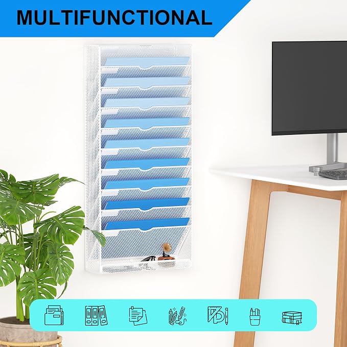 Hanging Wall File Organizer 10 Tier Wall Mounted File Holder Document Wall - Image 6