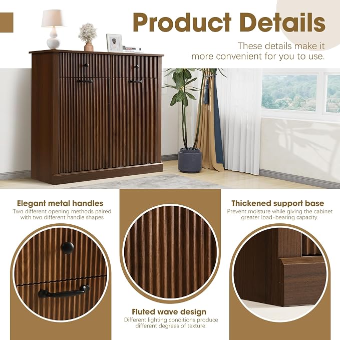 Grepatio Tilt Out Fluted Laundry Hamper Cabinet, 22 Gallon Double Hidden - Image 7