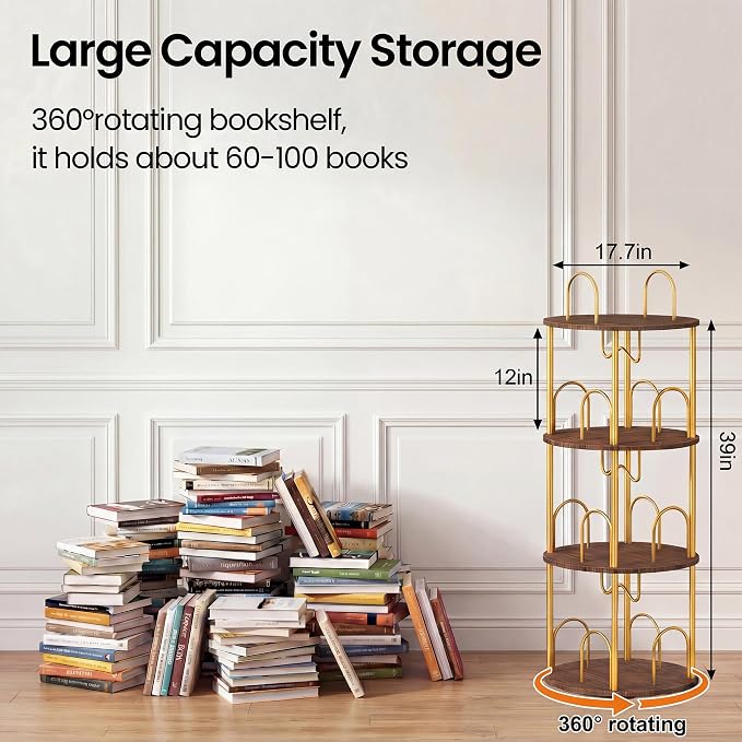 3 Tier Rotating Bookshelf, 360° Spinning Bookshelf Tower, Narrow Corner Book - Image 2