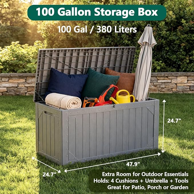 Outdoor Storage Box, 100 Gallon Deck Box Outdoor Storage Bench Outside - Image 6