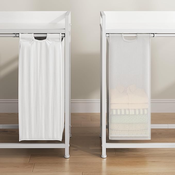 Laundry Hampers with Shelf, Laundry Basket 3 Section, Laundry Sorter with - Image 5