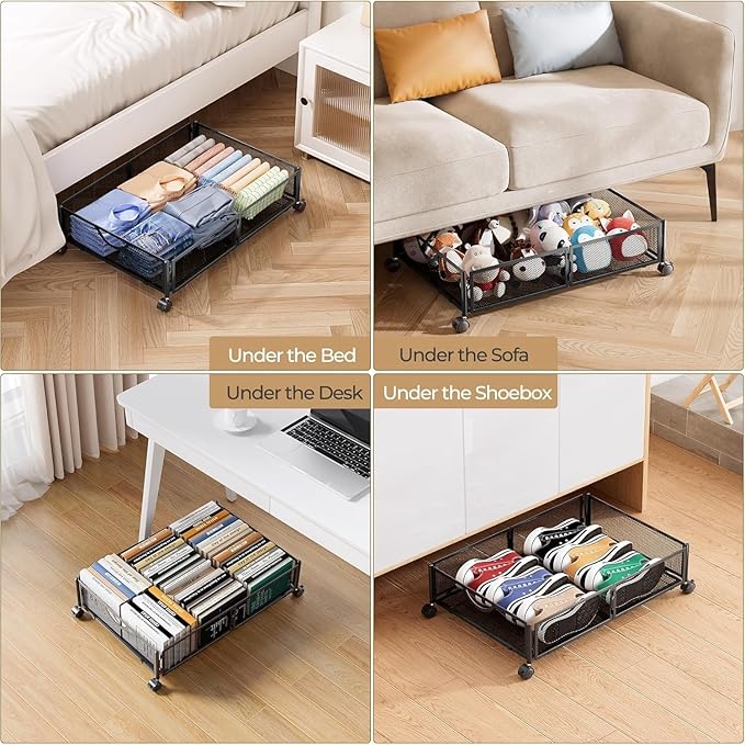 Yecaye Under Bed Storage with Wheels, 4 Pack Under Bed Shoe Storage Organizer - Image 8