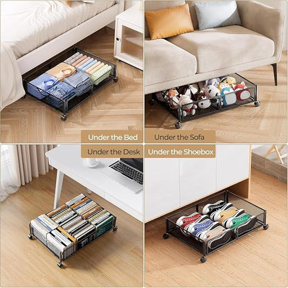 Yecaye Under Bed Storage with Wheels, 2 Pack Under Bed Shoe Storage Organizer - Image 5
