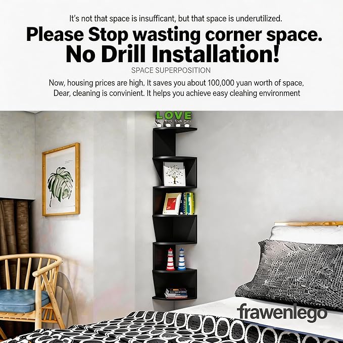 No-Drill Corner Shelf Wall Mount, 7-Tier Floating Corner Bookshelf - Image 3
