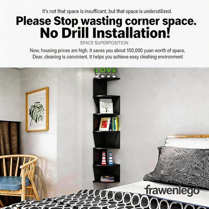 No-Drill Corner Shelf Wall Mount, 7-Tier Floating Corner Bookshelf - Image 3